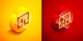 Isometric Evacuation plan icon isolated on orange and red background. Fire escape plan. Circle button. Vector