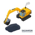 Isometric excavator isolated on white background. 3d icon construction digger.