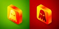 Isometric Executioner mask icon isolated on green and red background. Hangman, torturer, executor, tormentor, butcher