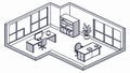 Isometric Executive Office Interior with Desk Line Art Vector, vector design Generative AI Royalty Free Stock Photo