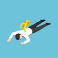 Isometric exhausted businessman with wind-up key lying on the floor Royalty Free Stock Photo