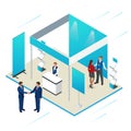 Isometric Expo Stands. Exhibition Demonstration Stand Concept. Exposition booth. Blank mockup.