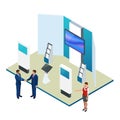 Isometric Expo Stands. Exhibition Demonstration Stand Concept. Exposition booth. Blank mockup.