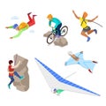 Isometric Extreme Sports People with Bungee, Skydiving and Parachuting