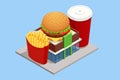 Isometric Facade of Fast Food Store Restaurant. Fast food restaurant building