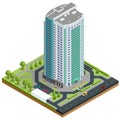 Isometric facade of a multi-storey buildin. Buildings and modern city houses. New residential buildings.