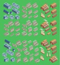 Isometric factory vector icon set which includes 3d buildings, stores warehouse and other industrial structures. 3d Royalty Free Stock Photo