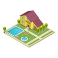 Isometric family resting in country hotel vector location