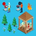 Isometric Family Grill BBQ People Cooking Meat Royalty Free Stock Photo