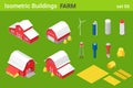 Isometric Farm Buildings Fields and Objects flat vector collection