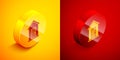 Isometric Farm house icon isolated on orange and red background. Circle button. Vector Illustration Royalty Free Stock Photo