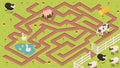 Isometric farm maze vector illustration