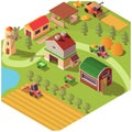 Isometric farm or ranch yard with outbuildings