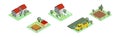 Isometric Farm and Rural Landscape with Barn House, Tractor and Field Vector Set