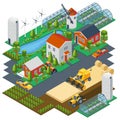 Isometric farm scene. Village setting with