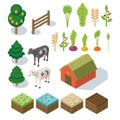 Isometric Farm in village. Elements for game: sprites and tile s