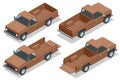 Isometric Farmer Pickup truck, car pickup icon, Old Farm Trucks