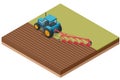 Isometric Farming plowing the field in spring. Farmer in agricultural tractor at work. Tractor ploughing field. Royalty Free Stock Photo