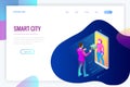 Isometric Fast Delivery Service, Online Delivery, Online Shopping, Finance Instrument web banner concept. Modern vector Royalty Free Stock Photo