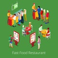 Isometric Fast Food Restaurant Interior with Self-Service Terminal Royalty Free Stock Photo