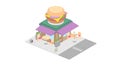 Isometric fastfood shop on white background. Modern burger shop.