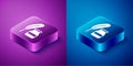 Isometric Feather and inkwell icon isolated on blue and purple background. Square button. Vector