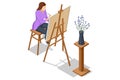 Isometric Female painter drawing in art studio using easel. Painting, drawing and artwork concept. Art, creativity Royalty Free Stock Photo