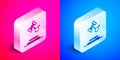 Isometric Female rights icon isolated on pink and blue background. Female power. Silver square button. Vector Royalty Free Stock Photo