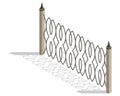 Isometric fence icon. Urban real estate boundary element. Spans fences of steel or iron materials. For gaming