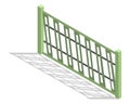 Isometric fence icon. Urban real estate boundary element. Spans fences of wooded and steel materials. For gaming
