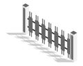 Isometric fence icon. Urban real estate boundary element. Spans fences of wooded and steel materials. For gaming