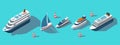 Isometric ferries, yachts, boats, passenger ships vector set