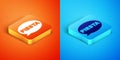 Isometric Fiesta icon isolated on orange and blue background. Vector