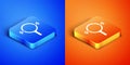 Isometric Filter wrench icon isolated on blue and orange background. The key for tightening the bulb filter trunk