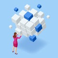 Isometric financial technology, cloud computing, distribution, mining pool concept. Cubes. Big Data Cube Quantum