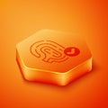 Isometric Fingerprint with check mark icon isolated on orange background. ID app icon. Identification sign. Touch id