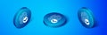 Isometric Fingerprint icon isolated on blue background. ID app icon. Identification sign. Touch id. Blue circle button