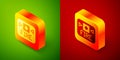 Isometric Fire alarm system icon isolated on green and red background. Pull danger fire safety box. Square button Royalty Free Stock Photo