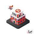 Isometric fire department icon, building city infographic element, vector illustration Royalty Free Stock Photo