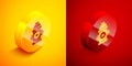 Isometric Fire hydrant icon isolated on orange and red background. Circle button. Vector Illustration Royalty Free Stock Photo