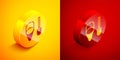 Isometric Fire shovel and cone bucket icon isolated on orange and red background. Circle button. Vector Royalty Free Stock Photo