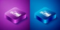 Isometric Fire truck icon isolated on blue and purple background. Fire engine. Firefighters emergency vehicle. Square