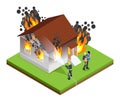 Isometric Firefighter Isolated Concept