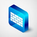 Isometric Firewall, security wall icon isolated on grey background. Blue square button. Vector Royalty Free Stock Photo