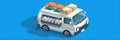 Isometric Fish Delivery Van With Fresh Fish and Packaging in a Lively Urban Environment Royalty Free Stock Photo