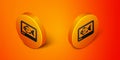 Isometric Fish finder echo sounder icon isolated on orange background. Electronic equipment for fishing. Orange circle