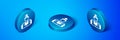 Isometric Fisherman icon isolated on blue background. Blue circle button. Vector