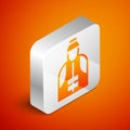 Isometric Fisherman icon isolated on orange background. Silver square button. Vector