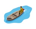 Isometric Fisherman Motorboat Composition