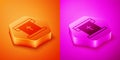 Isometric Flag with christian cross icon isolated on orange and pink background. Hexagon button. Vector Royalty Free Stock Photo